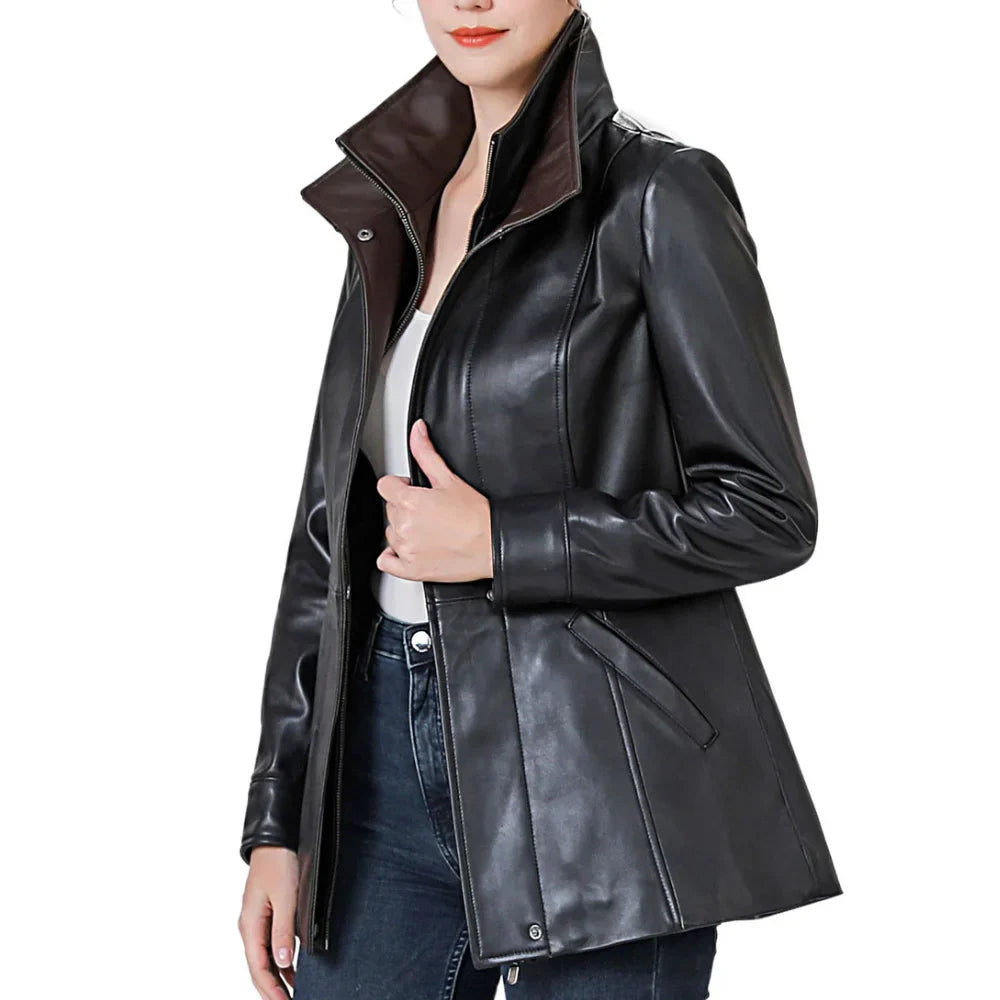 High-Collar-Black-Lambskin-Leather-Jacket-women