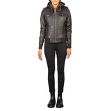 Hooded-Dark-Brown-Bomber-Leather-Jacket-Women's