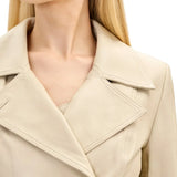 Women's Double Breasted Beige Lambskin Leather Trench Coat