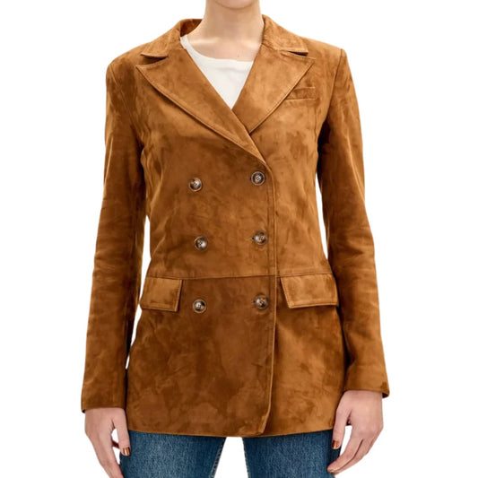 Women’s Brown Suede Double Breasted Long Jacket