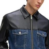 Leather-Black-Blue-Denim-Trucker-Jacket-Men's