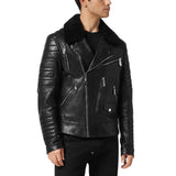 Leather-Black-Men's-Shearling-Collar-Biker-Jacket