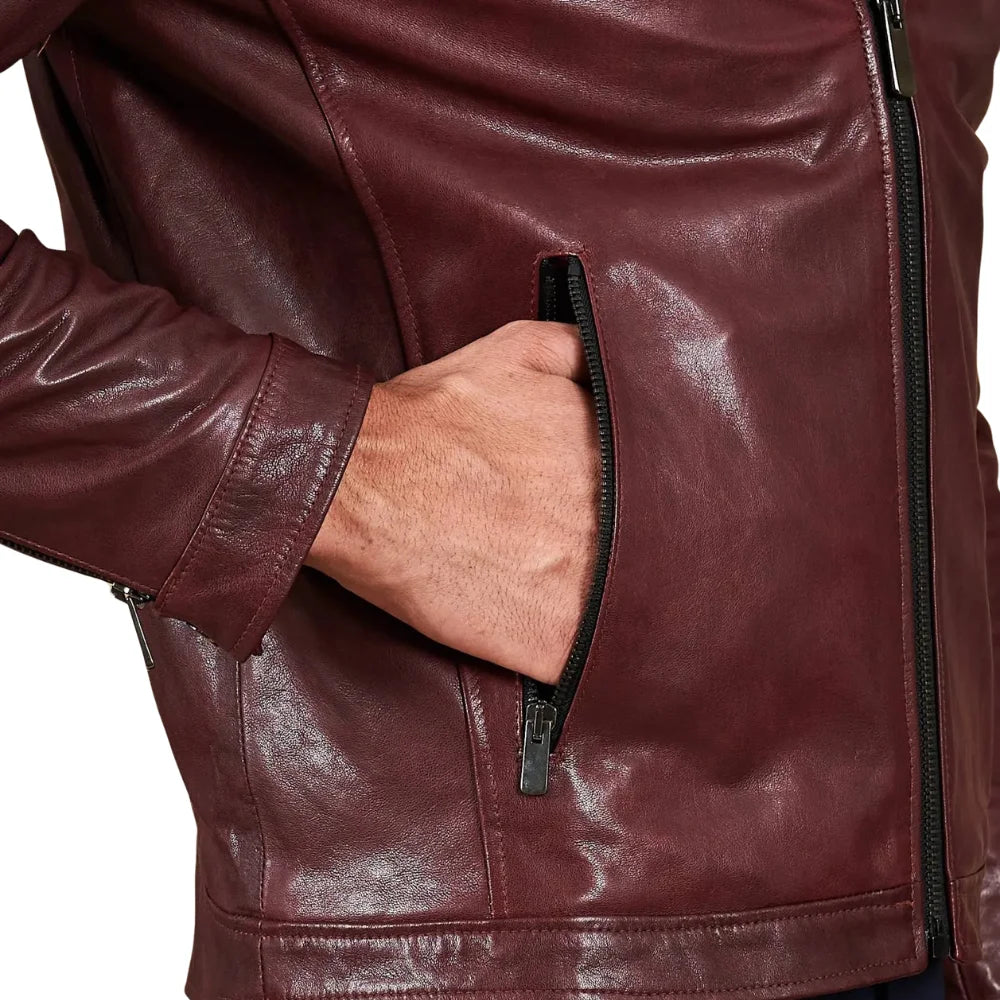 Leather-Burgundy-Jacket- zipper-pockets