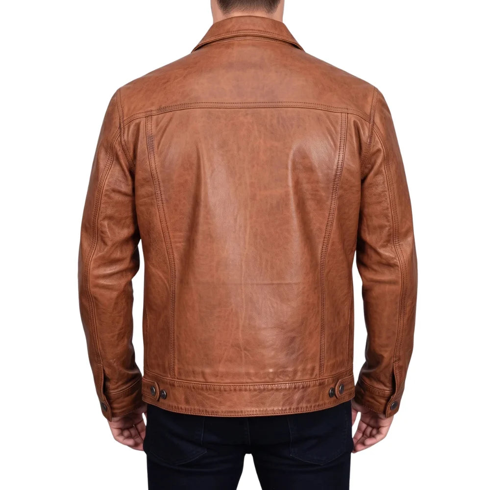 Leather-Cognac-Tan-Men's-Trucker-Jacket