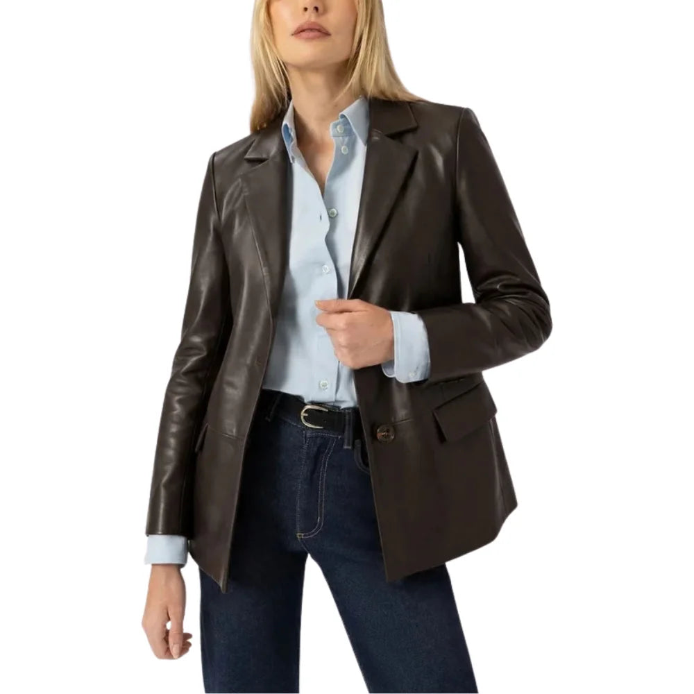 Leather-Dark-Brown-Blazer-Women's