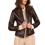 Leather-Dark-Brown-Jacket-Women's-Zipper-Closure