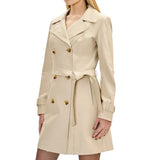 Women's Double Breasted Beige Lambskin Leather Trench Coat