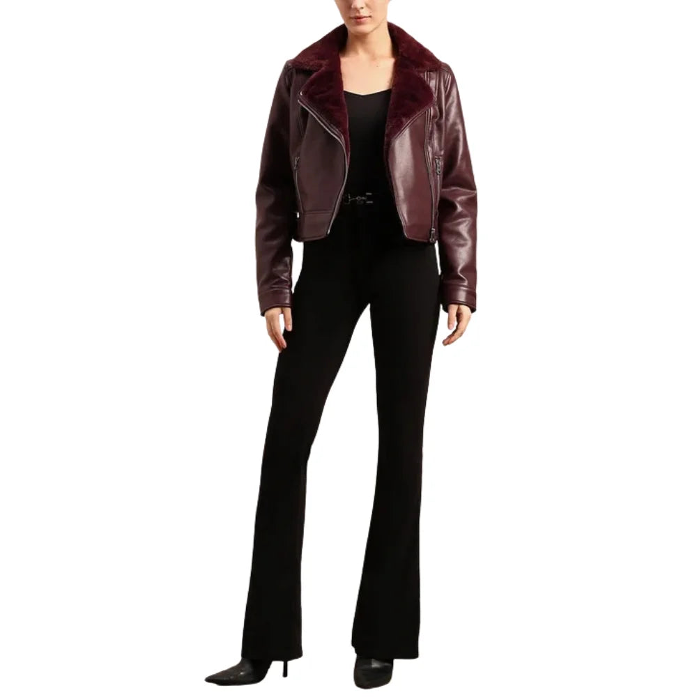 Leather-Fur-Shearling-Burgundy-Jacket-Women's