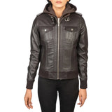 Leather-Hooded-Dark-Brown-Bomber-Jacket-Women's