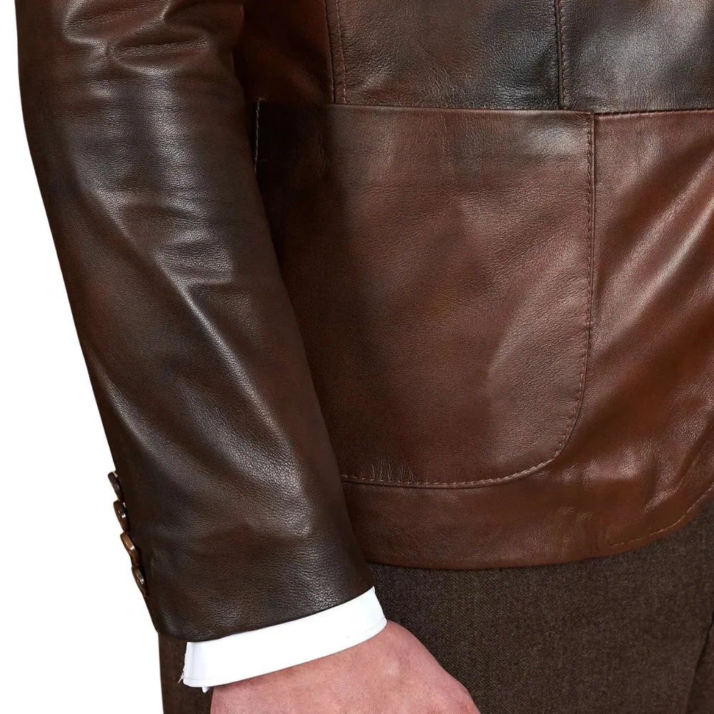 Leather-Men's-Button-Closure-Brown-Blazer