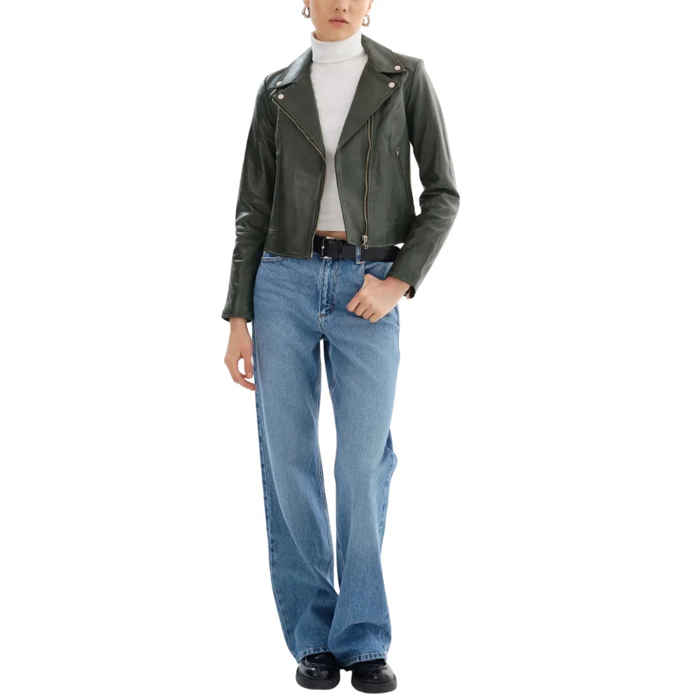 Leather-Olive-Green-Biker-Jacket-Women's  