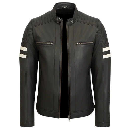 Leather-White-Striped-Black-Jacket-Men's