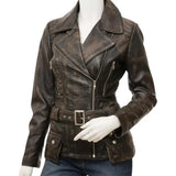 Leather-Women's-Distressed-Dark-Brown-Belted-Biker-Jacket