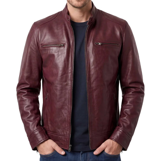 Maroon-Leather-Cafe-Racer-Jacket-Men's