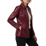 Maroon-Leather-Shirt-Jacket -Women's