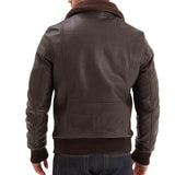 Maverick Vintage Brown Leather Bomber Jacket with Detachable Sherpa Collar
