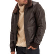 Maverick Vintage Brown Leather Bomber Jacket with Detachable Sherpa Collar
