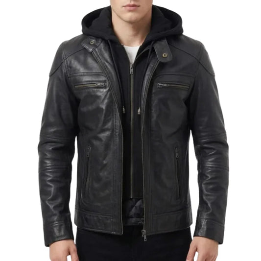 Men's-Black-Hooded-Leather-Jacket