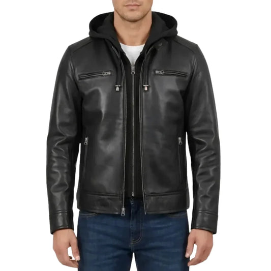 Men's-Black-Hooded-Leather-Moto-Jacket