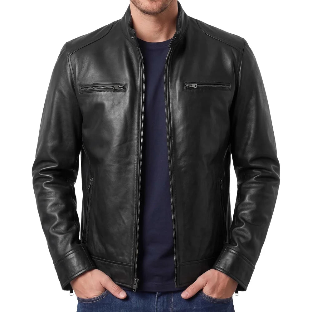 Men's-Black-Leather-Cafe-Racer-Jacket