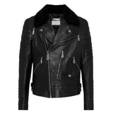 Men's-Black-Leather-Shearling-Collar-Biker-Jacket