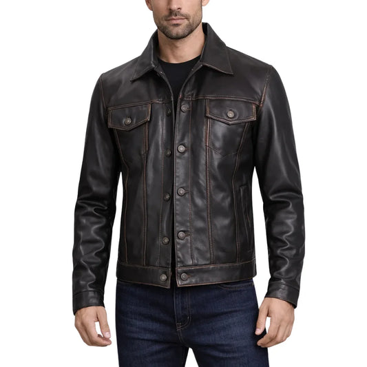 Men's-Black-Leather-Trucker-Jacket