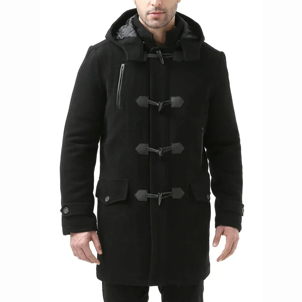 Men's Single Breasted Walking Toggle Duffle Coat with Hood