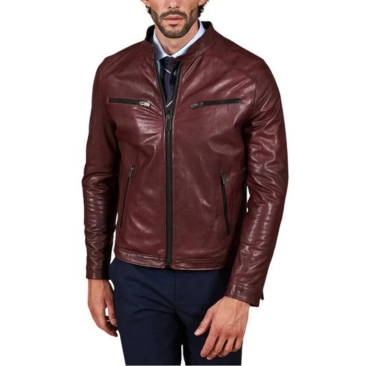 Men’s-Burgundy-Leather-Jacket-with-Stand-Collar