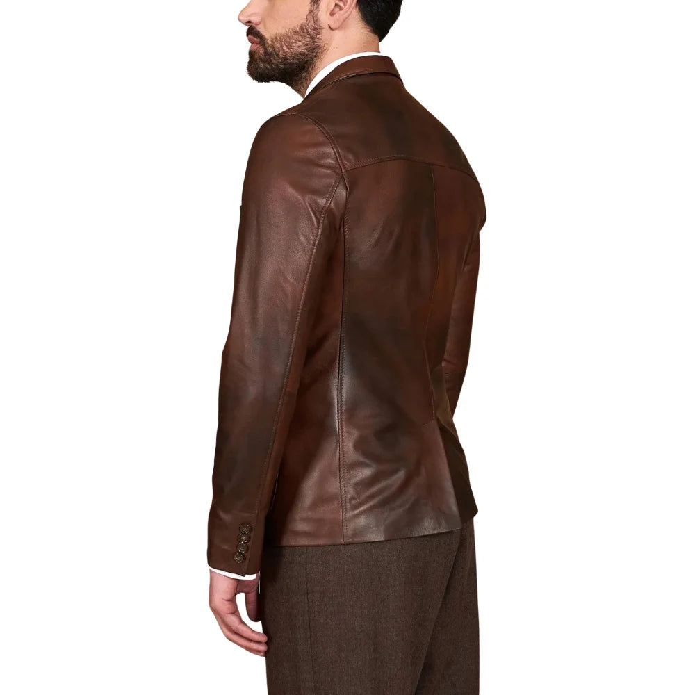 Men's-Button-Closure-Leather-Brown-Blazer