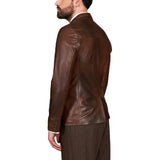Men's-Button-Closure-Leather-Brown-Blazer