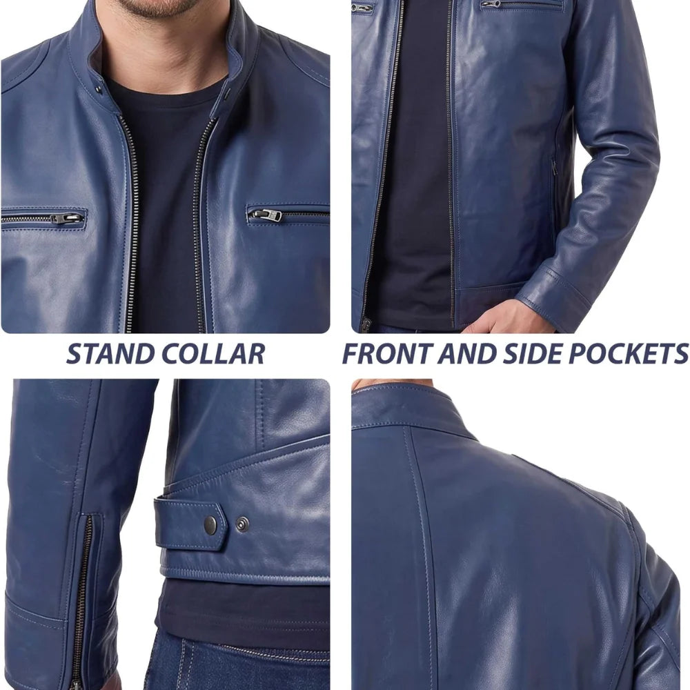 Men's-Cafe-Racer-Navy-Blue-Leather-Jacket