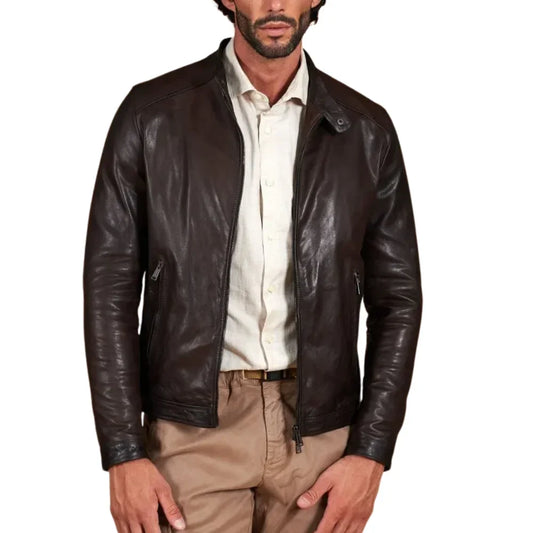 Men’s-Chocolate-Brown-Leather-Cafe-Racer-Jacket