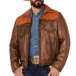 Men’s Cognac and Brown Vintage Leather Trucker Jacket