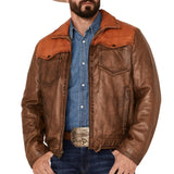 Men’s Cognac and Brown Vintage Leather Trucker Jacket