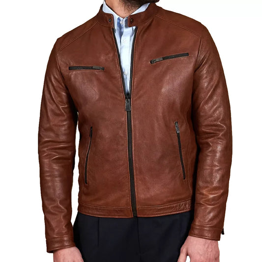 Men's-Cognac-Leather-Cafe-Racer-Jacket
