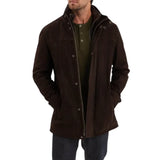 Men’s Cognac Nubuck Cowhide Leather Jacket with Snap Collar