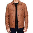 Men's-Cognac-Tan-Leather-Trucker-Jacket