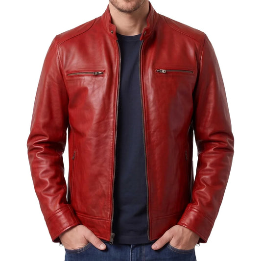 Men's-Crimson-Red-Leather-Cafe-Racer-Jacket 