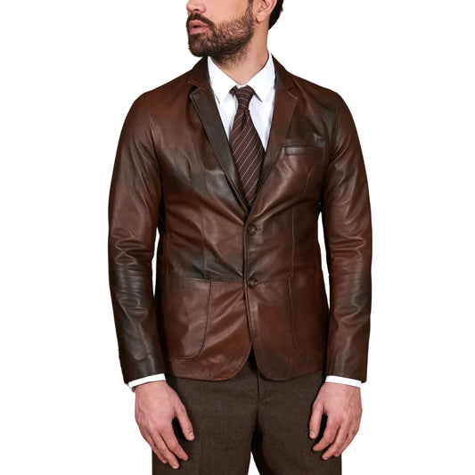 Men's-Dark-Brown-Leather-Blazer