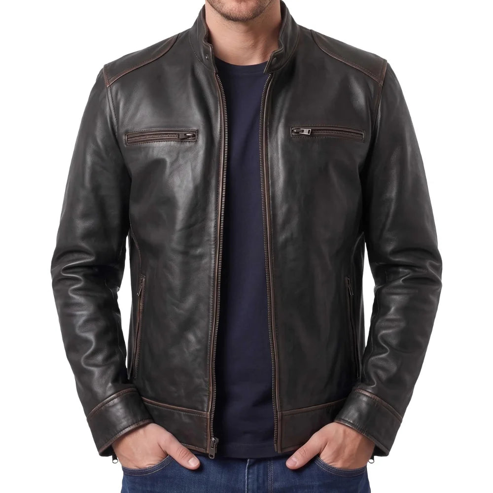 Men's-Dark-Brown-Leather-Cafe-Racer-Jacket