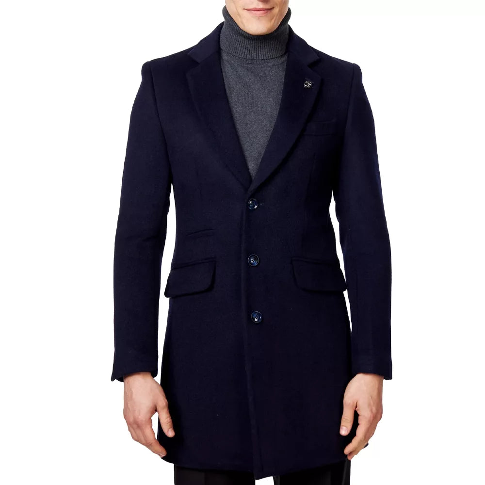Men's-Deep-Navy-Blue-Wool-Look-Overcoat