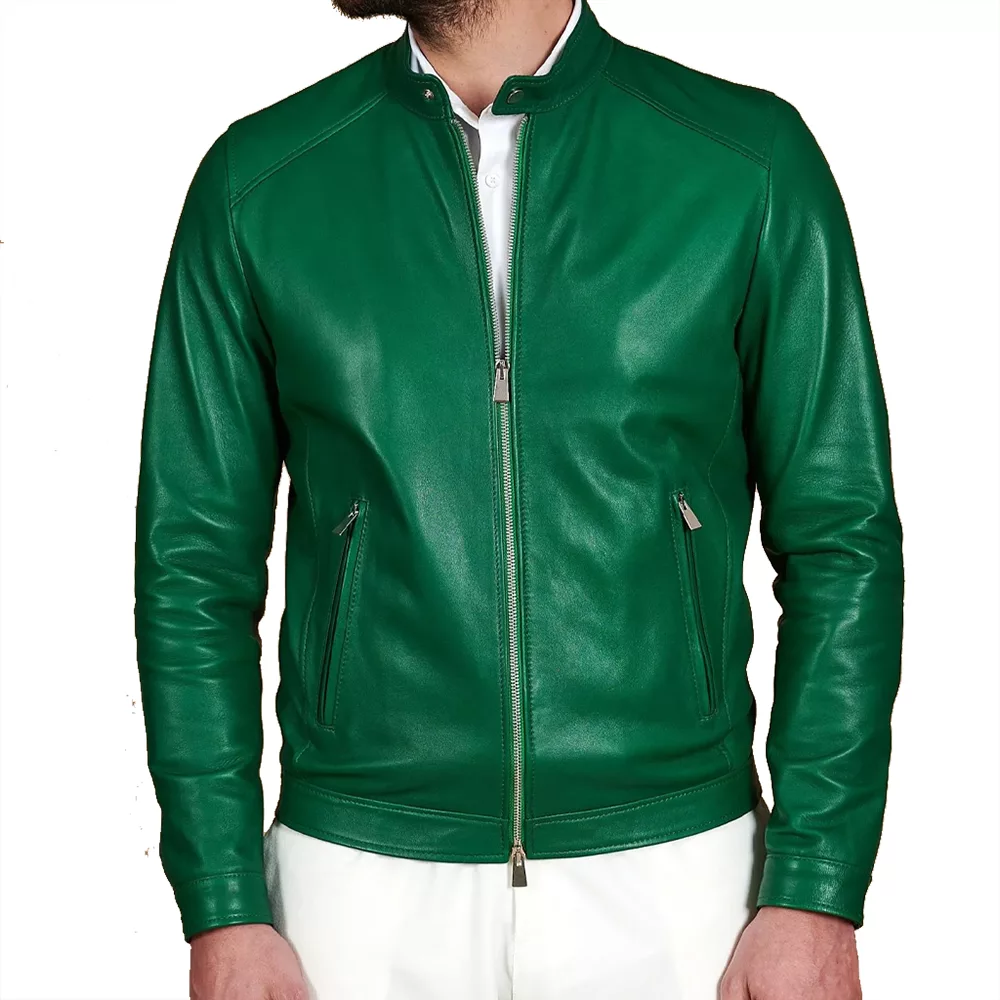 Men's-Emerald-Green-Leather-Cafe-Racer-Jacket