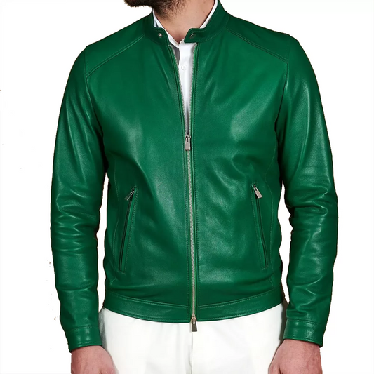Men's-Emerald-Green-Leather-Cafe-Racer-Jacket