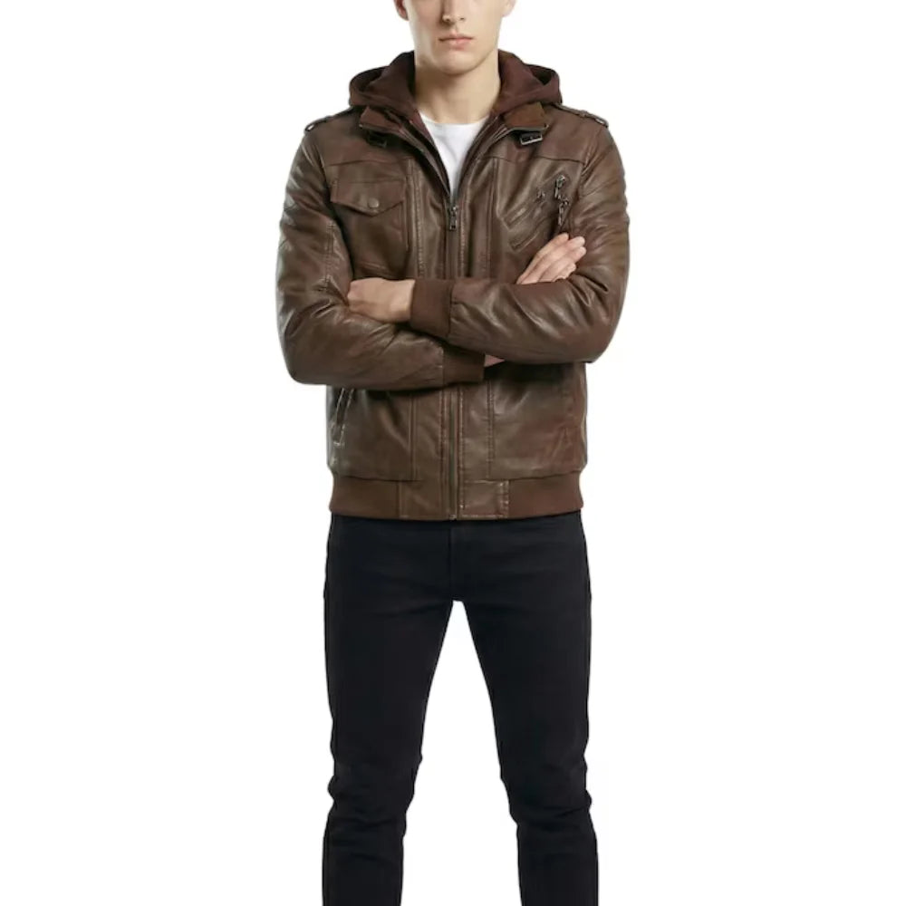 Men's-Hooded-Brown-Leather-Bomber-Jacket