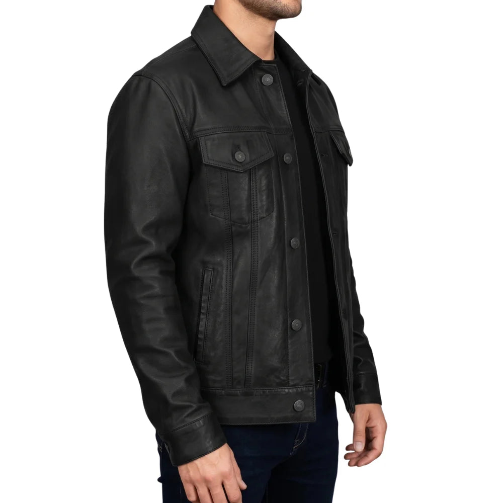 Men's-Leather-Black-Trucker-Jacket