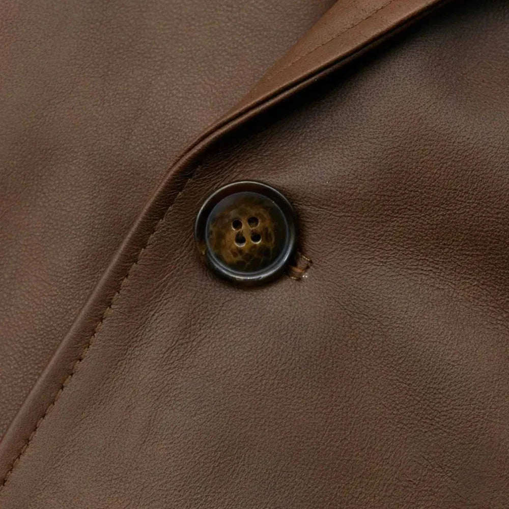 Men's-Leather-Button-Closure-Brown-Blazer