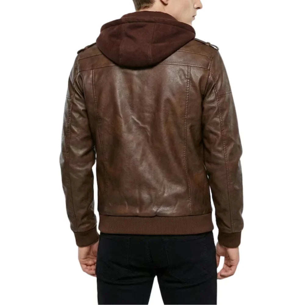Men's-Leather-Hooded-Brown-Bomber-Jacket