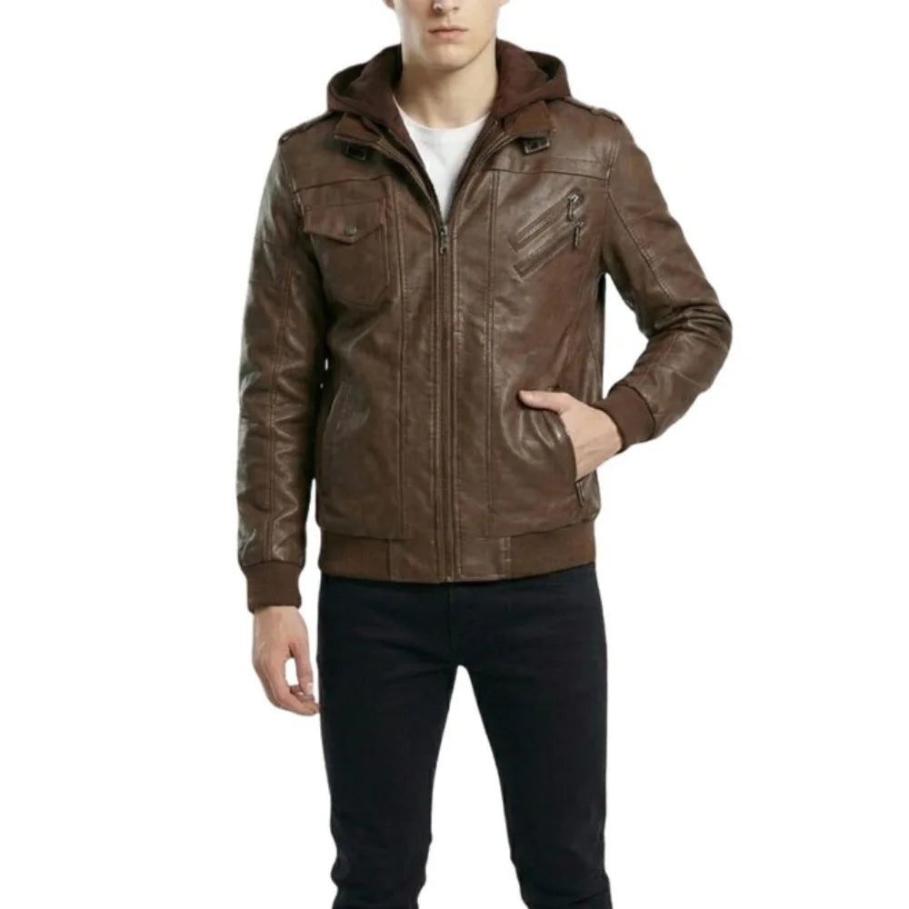 Men's-Leather-Hooded-Brown-Jacket