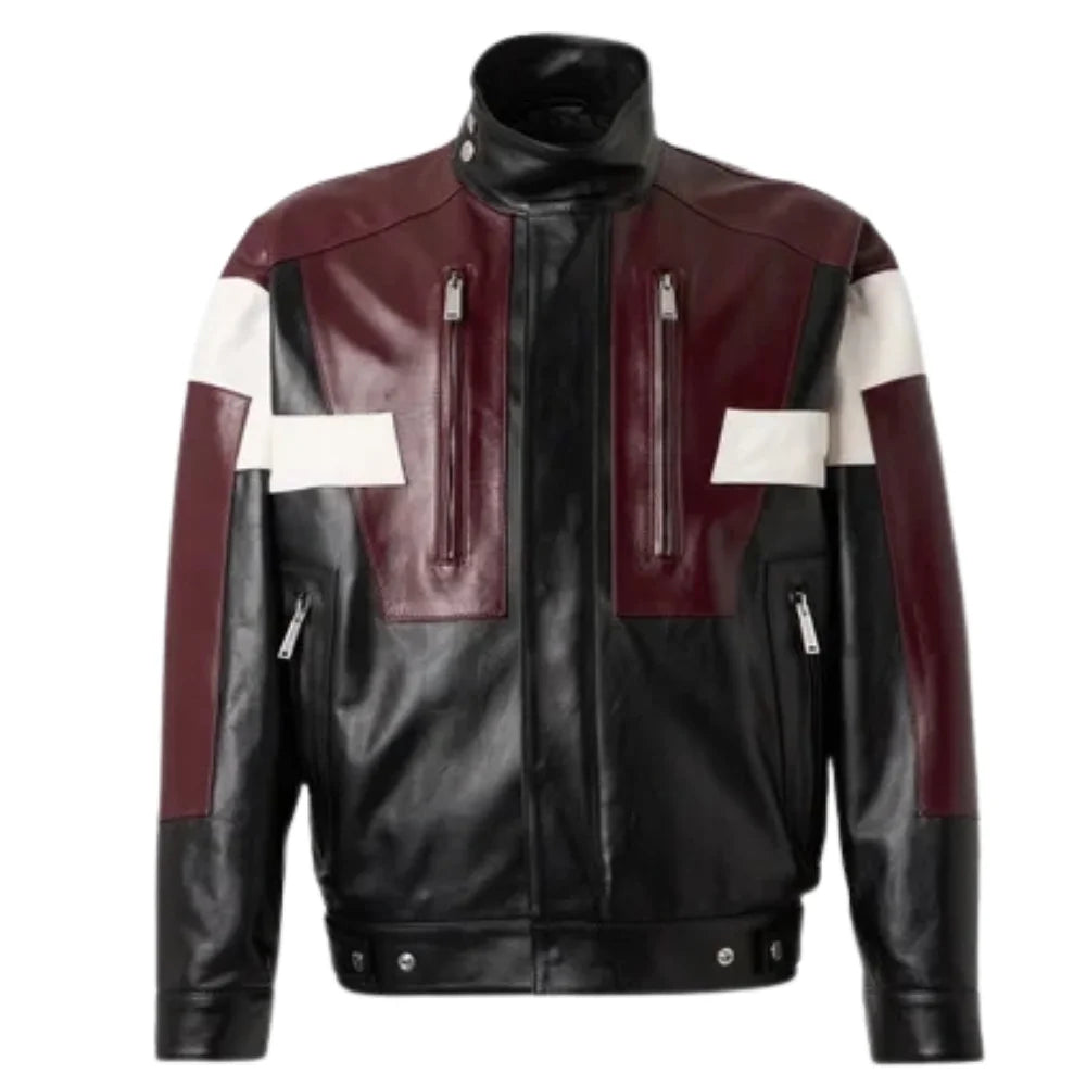 Men's-Maroon-Black-Cafe-Racer-Leather-Jacket