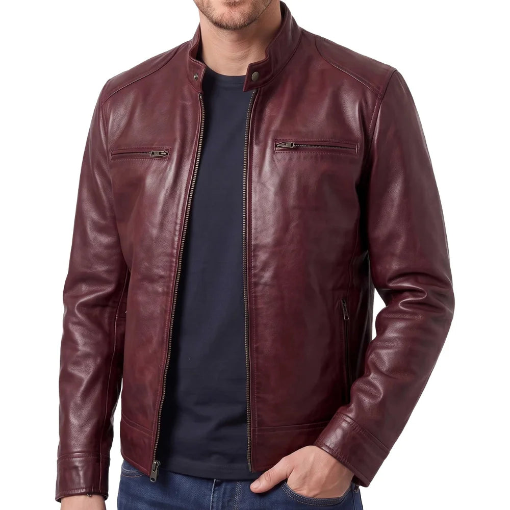 Men's-Maroon-Leather-Cafe-Racer-Jacket
